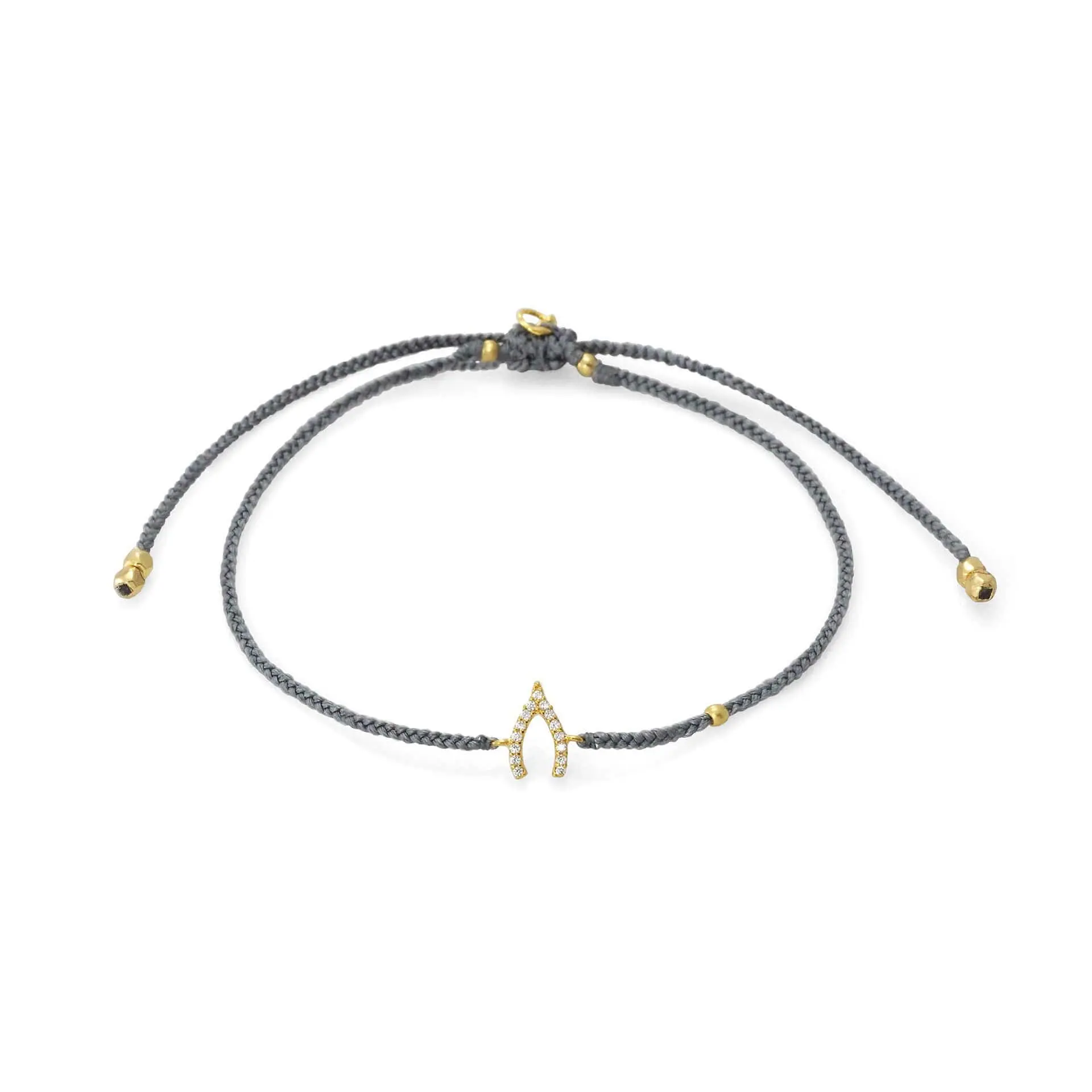 Grey Braided Wishbone Charm Bracelet