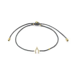 Grey Braided Wishbone Charm Bracelet