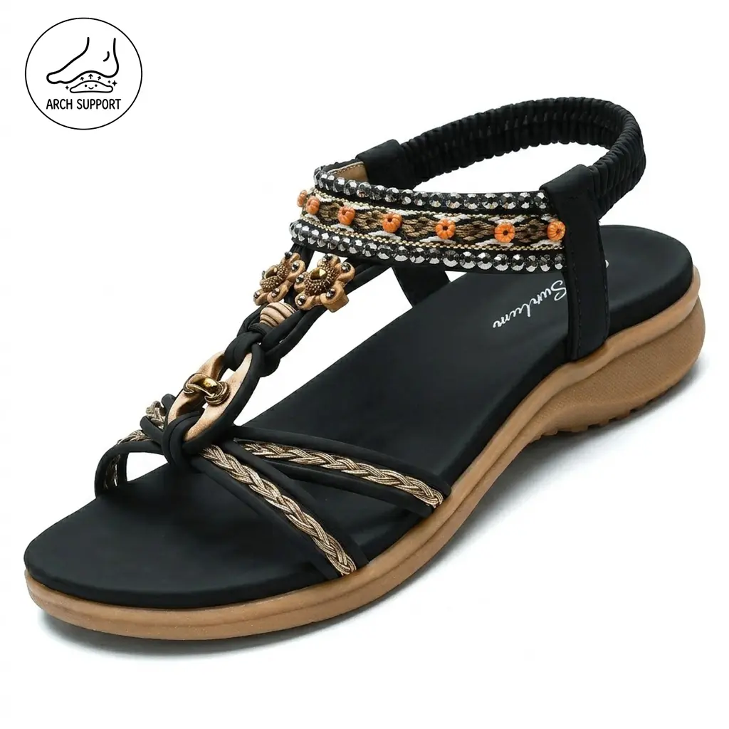 Littleplum Women's Bohemian Flat Sandals - Arch Support, Lightweight, Breathable Footwear for Summer Walking, Outdoor Travel | Elegant Fashionable Walking Shoes, Sandalias Para Mujer