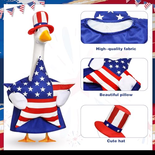 4th of July Porch Goose Outfits for 23'' Cement Plastic Porch Goose Statue, Memorial Day Patriotic Porch Goose Clothes with Flag Star Red Blue White Strip Porch Goose Costume for Independence Day Summer Outdoor Lawn Yard Garden Porch Decor
