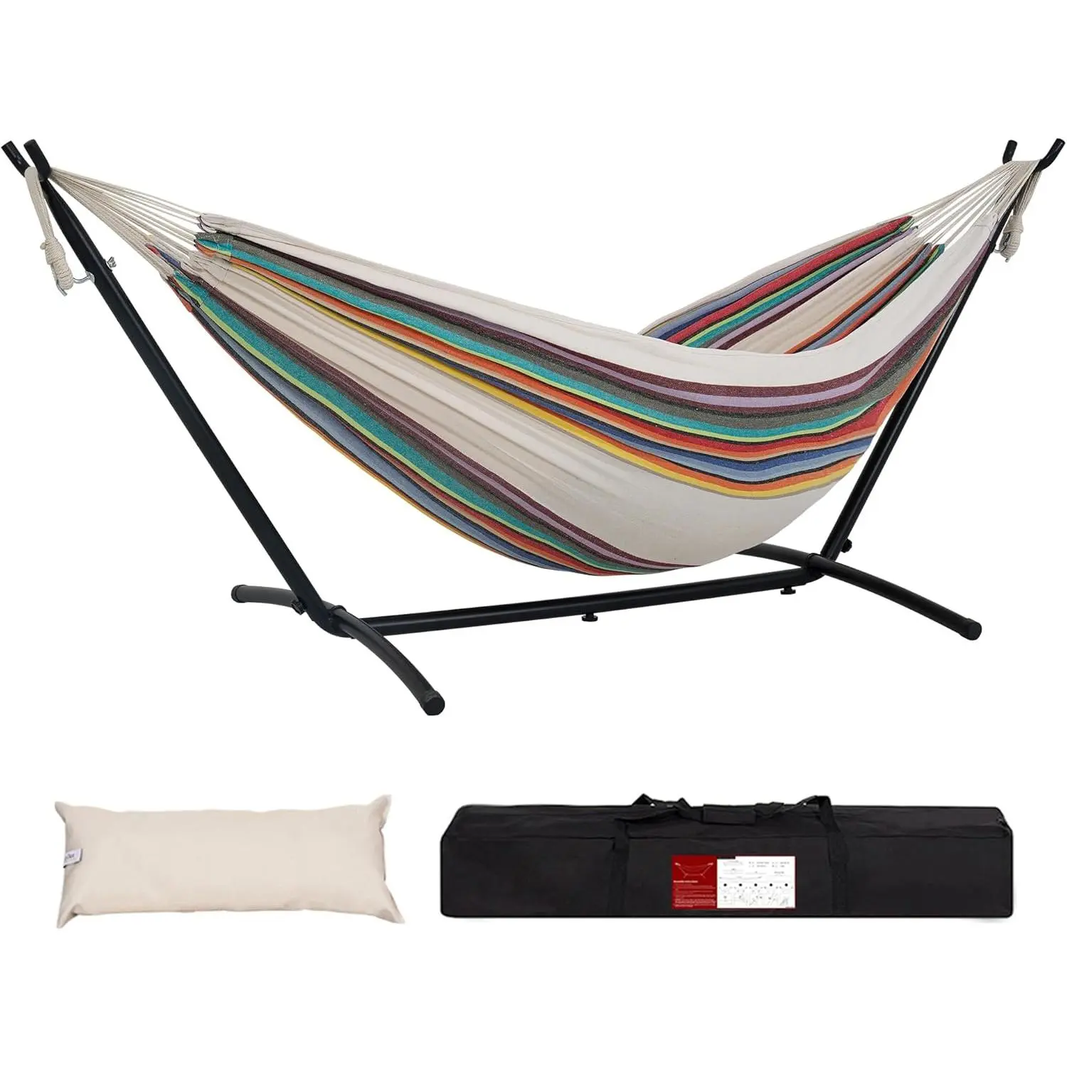 Lazy Daze Hammocks Double Hammock with 9ft Space-Saving Steel Stand Includes Portable Carrying Case, 450 Pounds Capacity (Tan Stripe)