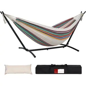 Lazy Daze Hammocks Double Hammock with 9ft Space-Saving Steel Stand Includes Portable Carrying Case, 450 Pounds Capacity (Tan Stripe)