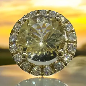 Yellow Labradorite 12 Carat star Cut with Lab Diamonds 2.4 Carats  14k Yellow