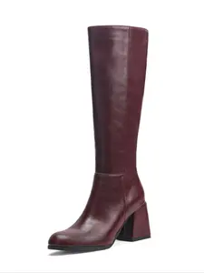 Women's Mid-Calf Boots, Fall Winter Vintage Thick Heel Knight Boots, Dual Metal Buckle Design, Zipper Closure, Versatile Style, Knee Boots