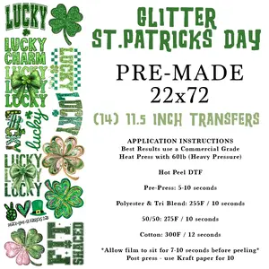 St.Patricks Day Faux Glitter 22"x72" Pre-Made Hot Peel DTF Gang Sheet