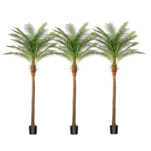 7/8/9 Feet Tall Artificial Palm Tree Potted Plant - 1/2/3 Piece Set Large Faux Tropical Jujube Palm Plant with Natural Trunk and Realistic Green Leaves|   Artificial tree suitable for indoor and outdoor decoration, applicable for home, courtyard, garden,