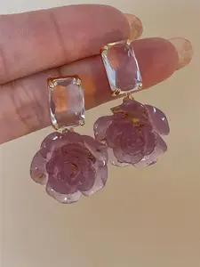 Vintage Floral Design Earrings, Fashionable Artificial Crystal Earrings for Women, Trendy All-match & Exquisite Jewelry for Birthday Gift, Flower Earrings