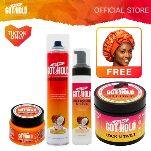ALL DAY GOT HOLD Vegan Loc Care Haircare Bundle - 5-Piece Lightweight Gel Kit for Adults, Strong Long-Lasting Hold, Frizz Control, Smooth Shiny Textured Curly Hair, 2-Hexanediol, 3lb, 60-Month Shelf Life, Curly Locks & Starter Locs Styling Support