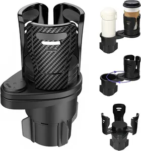 360° Rotating Carbon Fiber Cup Holder Expander - Anti-Slip Car Drink Organizer with Double Groove Design, Fits Most Vehicles & Saddle Bags