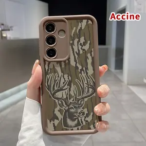 Soft Case Compatible with Samsung Galaxy S24 Plus S25 S23 S22 Ultra S24+ Deer in Camouflage Pattern Camera Lens Protective Durable Cover Gift for Boy