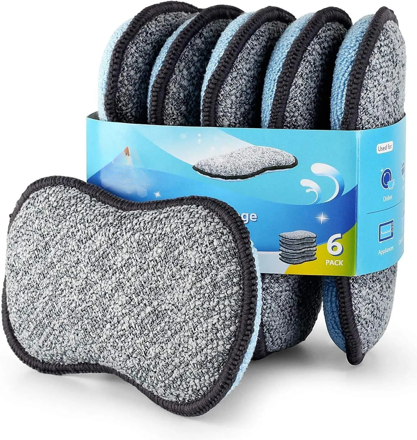 Multi-Purpose Sponges Kitchen by - Non-Scratch Microfiber sponges for Cleaning, Along with Heavy Duty Scrubbing Power - Reusable Dish Sponge for Dishes, Pots and Pans (6 Pack, Small) miracle cloth