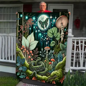 1Pc Gift For Friends Blanket Mushroom Forest Plant Printed Flannel Sofa Blanket TV Blanket For Couch Sofa Office Bed Camping Travel, Multi-Purpose Gift Blanket For All Season
