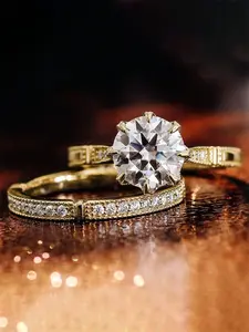 2 Pcs/Set Classical Cubic Zirconia Solitaire Ring For Women For Engagement Anniversary Party Band Jewelry Valentine's Day Gift