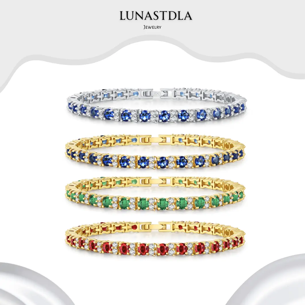 Women's LunaStdla 3mm Colorful Cubic Zirconia Tennis Bracelet - Dainty Sparkling Classy Chic Costume Jewelry Bracelets for Daily Wear & Date Night, Ideal Gift for Girlfriend