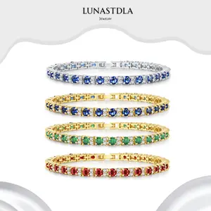 LunaStdla Colouful Cubic Zirconia Tennis Bracelet - 3mm Dainty Sparkling Elegance Bracelets For Women Girls, Classy & Chic Perfect for Daily Wearing & Date Night, Perfect Gift for Girlfriend & Mom