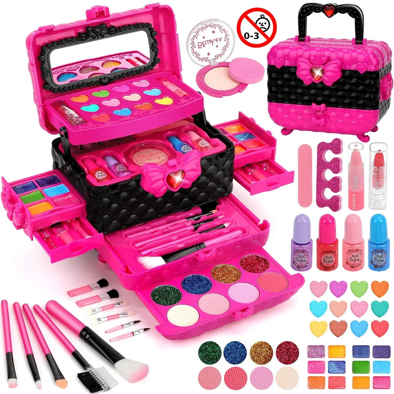 Drawer-Style Children's Make-Up Set, Portable Role-Play Toy, 54-Piece Set Including Compact Powder, Powder Puff, Lipstick, Eyeshadow, Make-Up Brushes and Other Children's Make-Up Accessories, Ideal Gift for Daughters, Kids Vanity