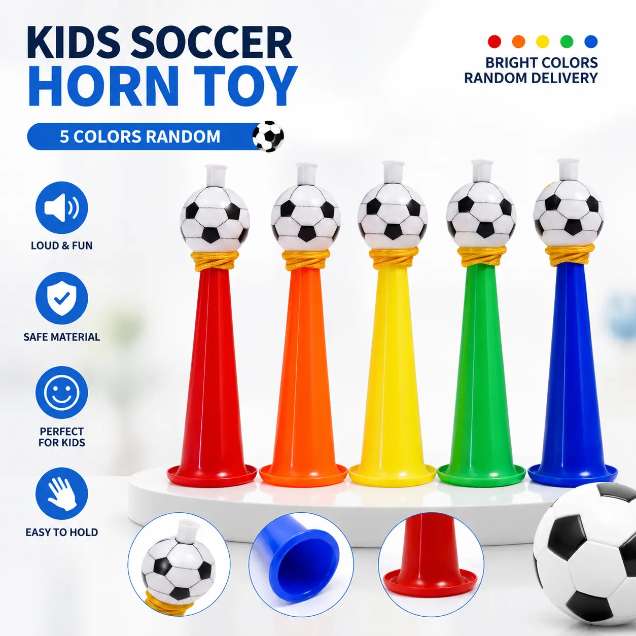 Kids Soccer Horn Toy, Loud Squeeze Football Whistle, Colorful Party Noise Maker for Boys & Girls, Fun Outdoor Sports Toy Gift