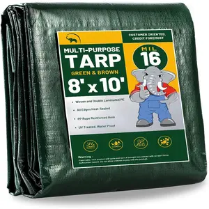 16 Mil Heavy Duty  Tarps, 8x10 Ft Finished Size Tarps,  Tarp with Metal Grommets & Reinforced Edge, Multipurpose Thick Poly Tarp for , Boat, Roof, Camping - Green