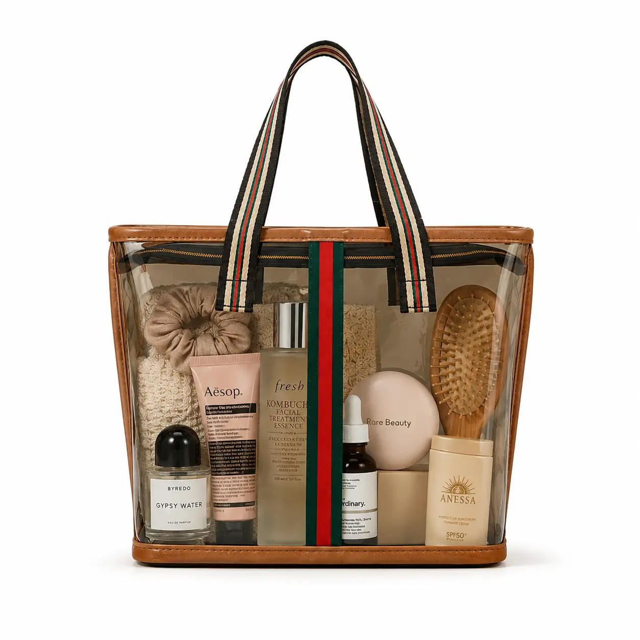Clear Makeup Bag for Women, Waterproof Travel Cosmetic Organizer with Tote Handle, Makeup, Skincare & Toiletry Bag
