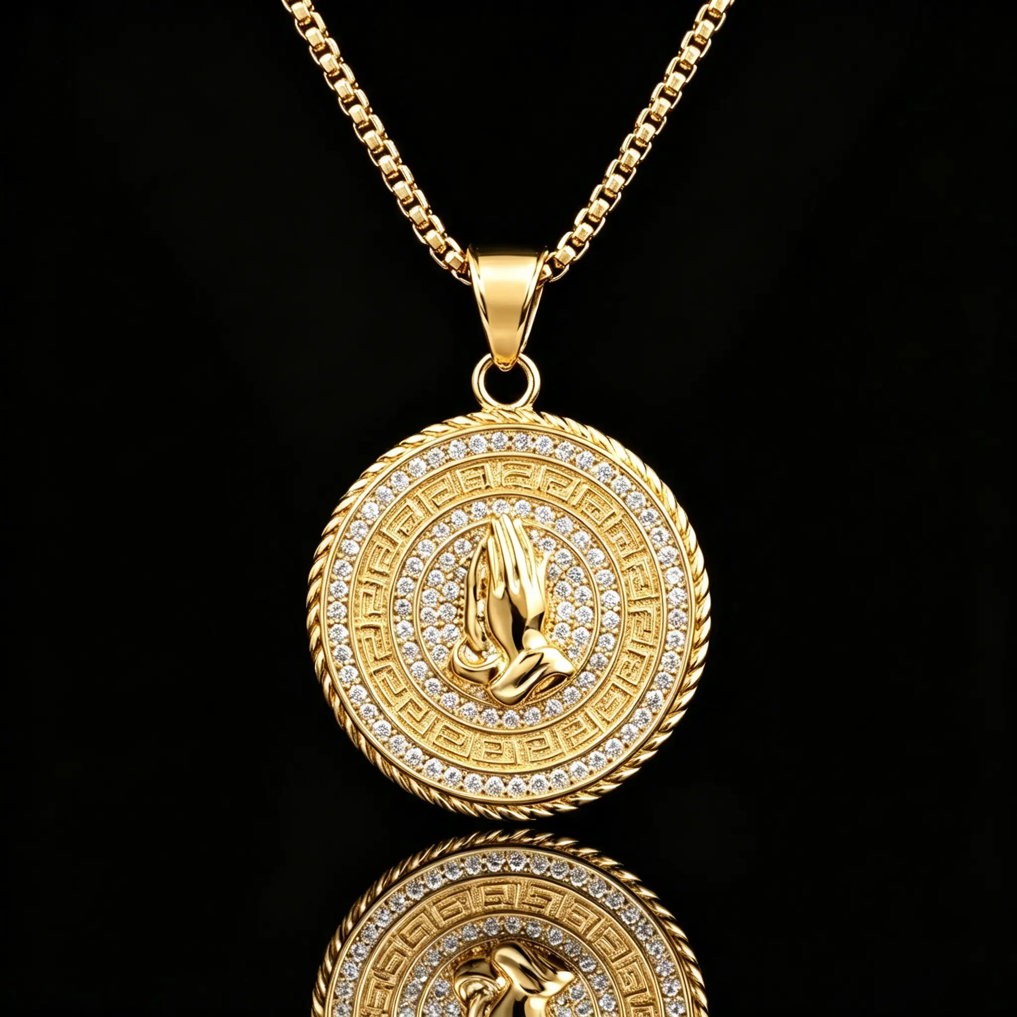 Gold Praying Hands Pendant - Bible Verse Stainless Steel Men's Religious Necklace