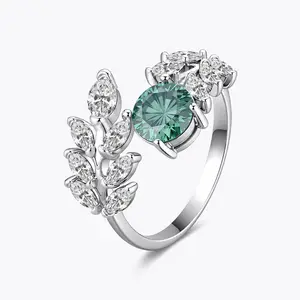 [#C002 TODAY ONLY ]Emerald Green 1.0ct Leaf Statement Ring,  Nano Crystal Center Stone Women's Ring, Wedding Ring for Daily Travel Proposal Birthday Anniversary, Statement Rings