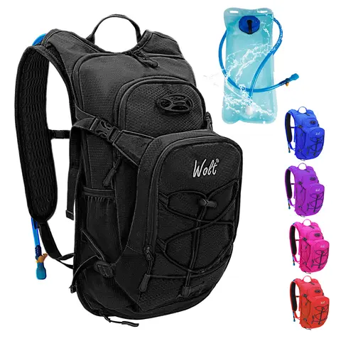 WOLT Hydration Pack Backpack with 2L Leakproof Bladder - Lightweight Water Backpack for Hiking, Running, Cycling, Biking, Mtb & Rave Music Festivals