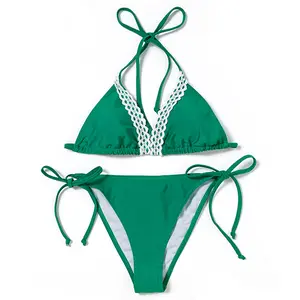 Women's Shiny Adjustable Straps Brazilian Bikini Set With Tie-Back Design & Side-Tie High-Cut Bottoms - Sexy Two-Piece Swimsuit For Women