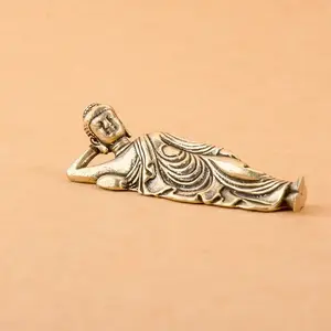 Pure Brass Buddha Statue, Vintage Decorative Figurine for Home Living Room Study Desk, Small Tabletop Ornament Gift, Religious Decor