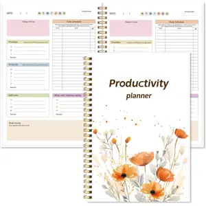 Daily Planner with Hard Cover & Colorful Sheets Inside,Productivity Planner Task Management Organizer for Neurodivergent Adults Focused for Men & Women - 7" x 10" Orange Floral