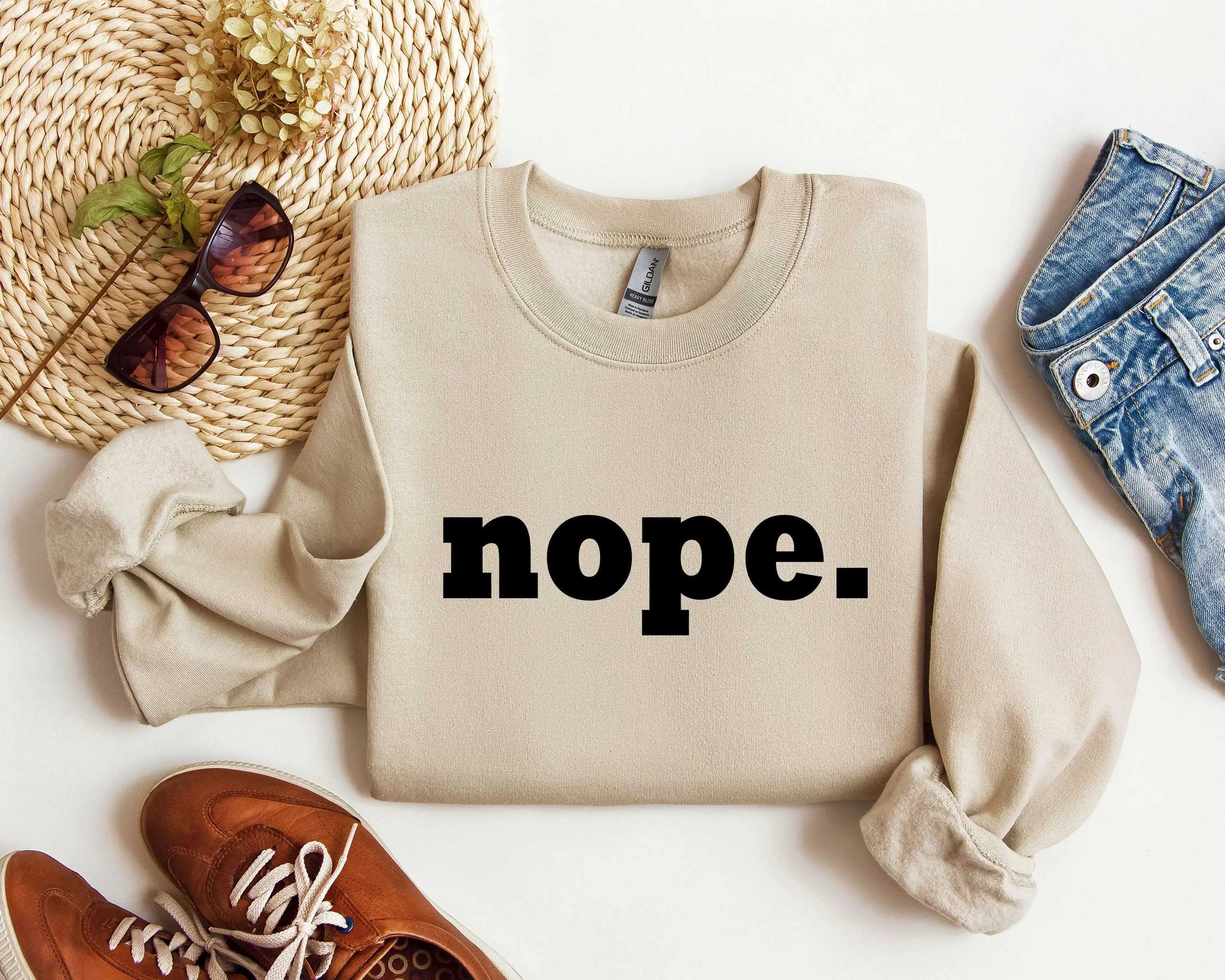 Nope Funny Sweatshirt, Sarcastic College Sweatshirt, Women's Crew Neck, Crewneck