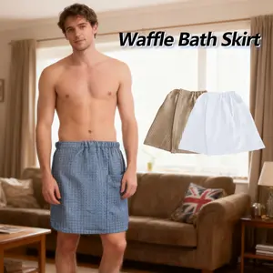 1-pack, waffle-soft men's bathrobe, skin-friendly and absorbent, gold-threaded design, with pockets, high-quality wearable bath towel, suitable for personal use and gift giving, bathroom accessories