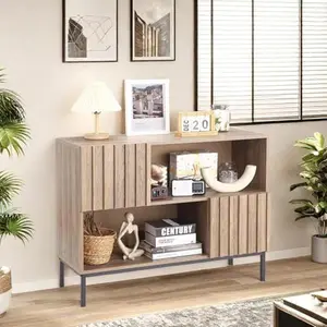 Entryway Table with Storage, Farmhouse Entrance Console Table Sideboard Buffet Cabinet with Storage Shelves and Metal Legs, Sofa Table Accent Cabinet for Living Room Hallway