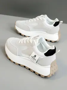 Women's Fashionable Lace Up Low Top Athletic Sneakers, Casual Comfortable Breathable Sports Running Shoes, All-match Round Toe Chunky Sneakers for Daily Wear Walking Shoes