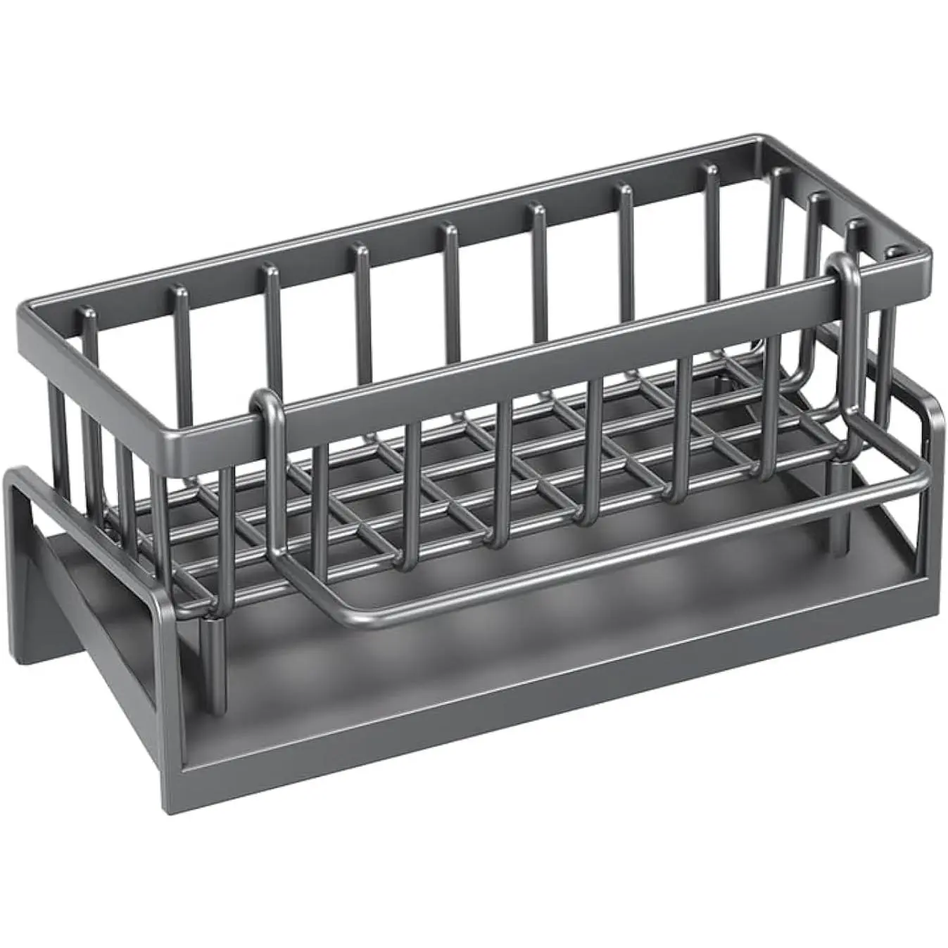 Sponge Holder for Kitchen Sink with Auto Draining Tray, Plastic Sink Caddy Kitchen Sink  Organizer Self Drain Dish Soap Sponge Caddy for Counter (Gray)
