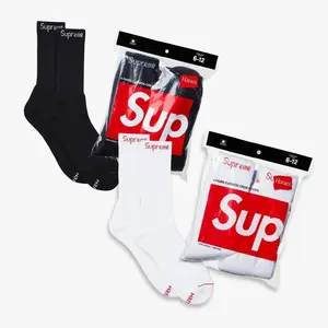 Supreme x Hanes Cushion Crew Socks (Full Pack of Each) Black / White