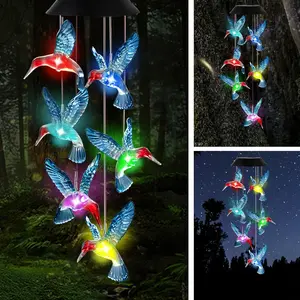 Hummingbird Solar Wind Chimes,  Hummingbird  Outdoor Wind Chimes Solar Lights Color Changing Solar Night Lights Gifts for Mom Grandma Memorial Wind Chimes Christmas Decoration Garden