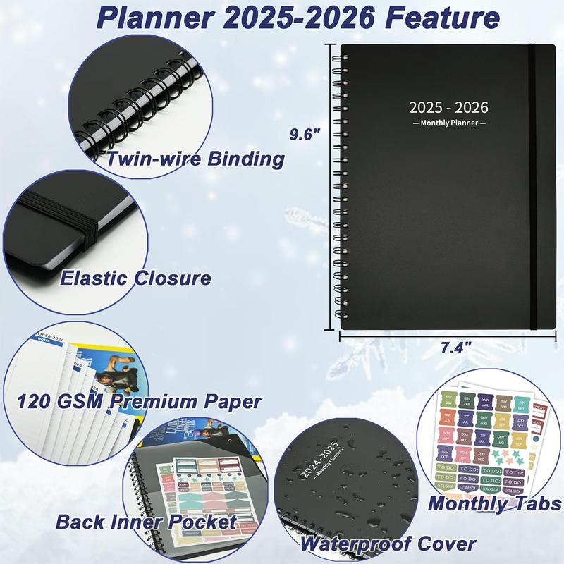 Monthly Planner20252026 (7.4'' x 9.6''), 2025 Calendar 18 Months Planner from Jan 2025Jun 2026, Academic Planner with Monthly Tabs  Pocket, Perfect for School  Work, 120GSM Thick Paper, Black
