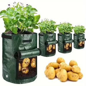 Pe Potato Planting Bags with Window and Handle, 37.85L Non-Woven Raised Garden Bag, Drainage Holes, Indoor Outdoor Use, Stackable Vegetable Planters