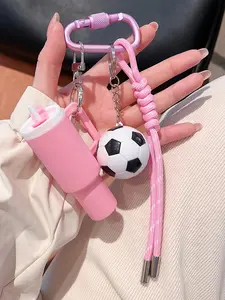 Soccer Ball & Mini Tumbler Bag Charm Keychain with Handwoven Rope, Sporty Football Themed Accessory for Backpacks & Handbags, Stylish Pendant for Sports Fans, Casual Outfits & Everyday Carry