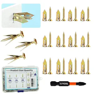210 PCS Self Drilling with Screws Kit,105 PCS and 105 PCS Screws, Zinc-Plated - for Gypsum Board, Hollow, Picture Frames,etc.No Needed