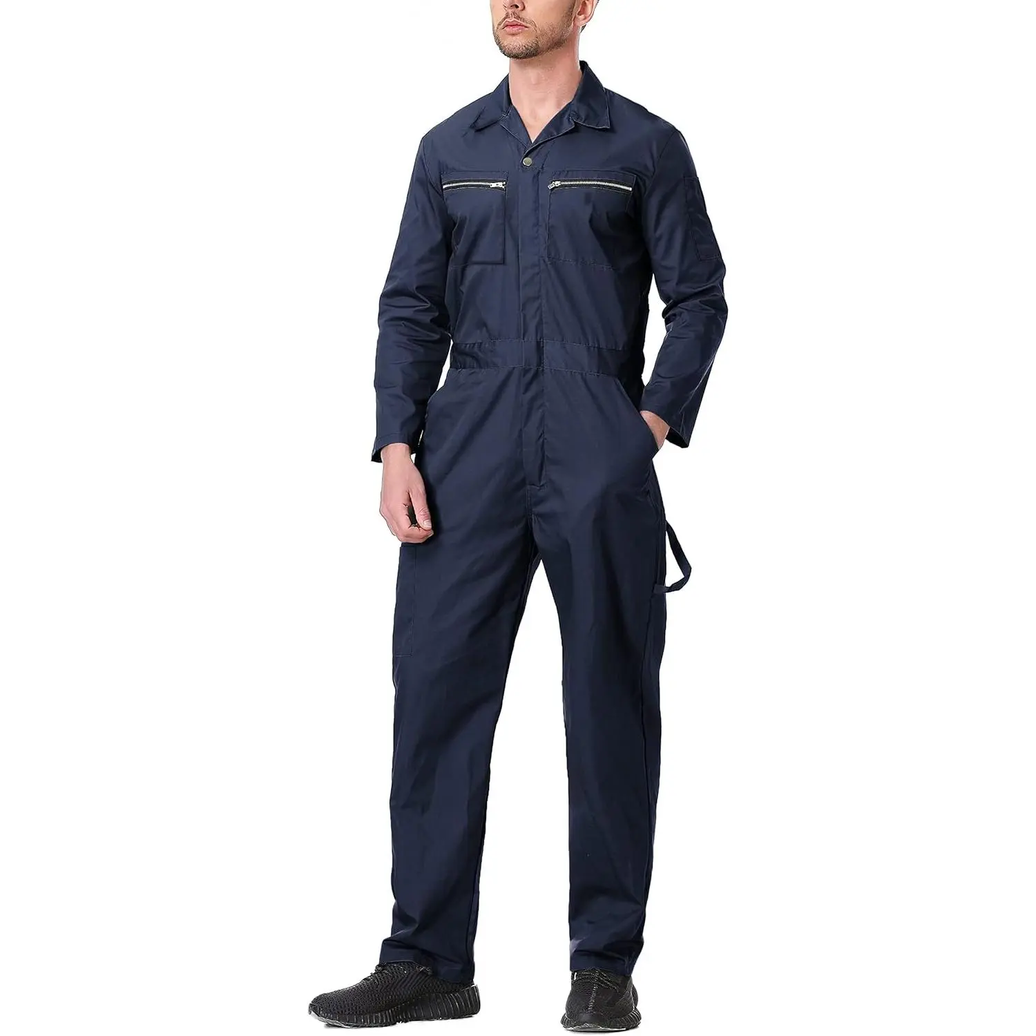 Men's Long Sleeve Coverall Action  Coverall with Zipper Pockets, Mechanic Uniform