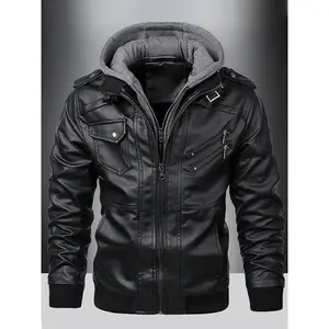 Men's Casual Hooded Full-Zip Winter Jacket - Loose Fit Warm Coat with Zipper Pockets, Full Length Zipper Closure, Polyester Lining, Brown Shell Suitable for Autumn and Winter Outdoor Activities and Everyday Wear Menswear Tops