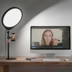 10W 12" Ring Light with Desk Stand & Phone Holder, Dimmable 360? Rotatable LED Full Screen  Lamp for Zoom Meetings, Streaming, Gaming, ,YouTube,Videos with Night Light Mode