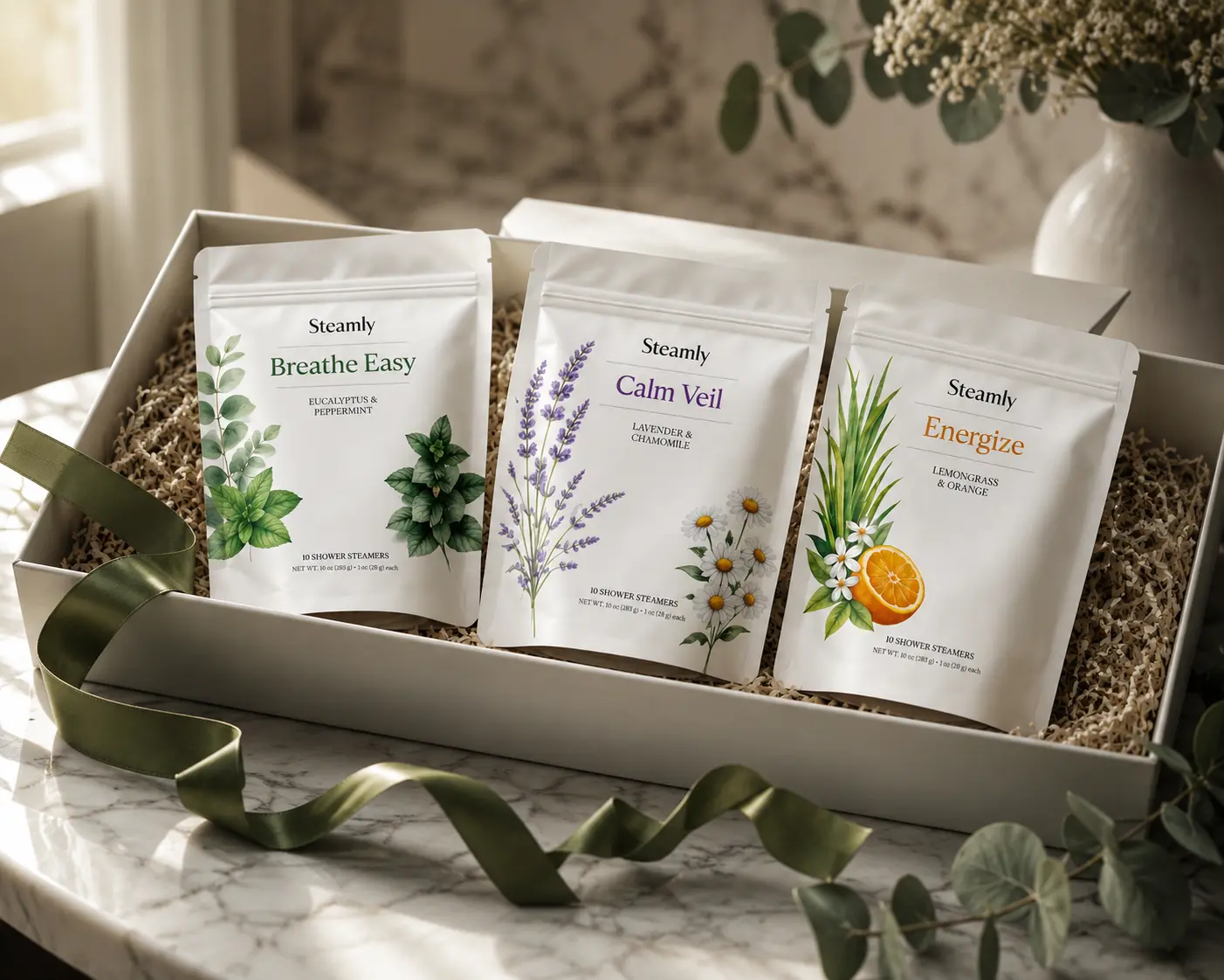 Steamly Full Reset Pack | All 3 Shower Steamer Scents | 30 Pack | Aromatherapy Gift Set | Pure Essential Oils | Made in USA