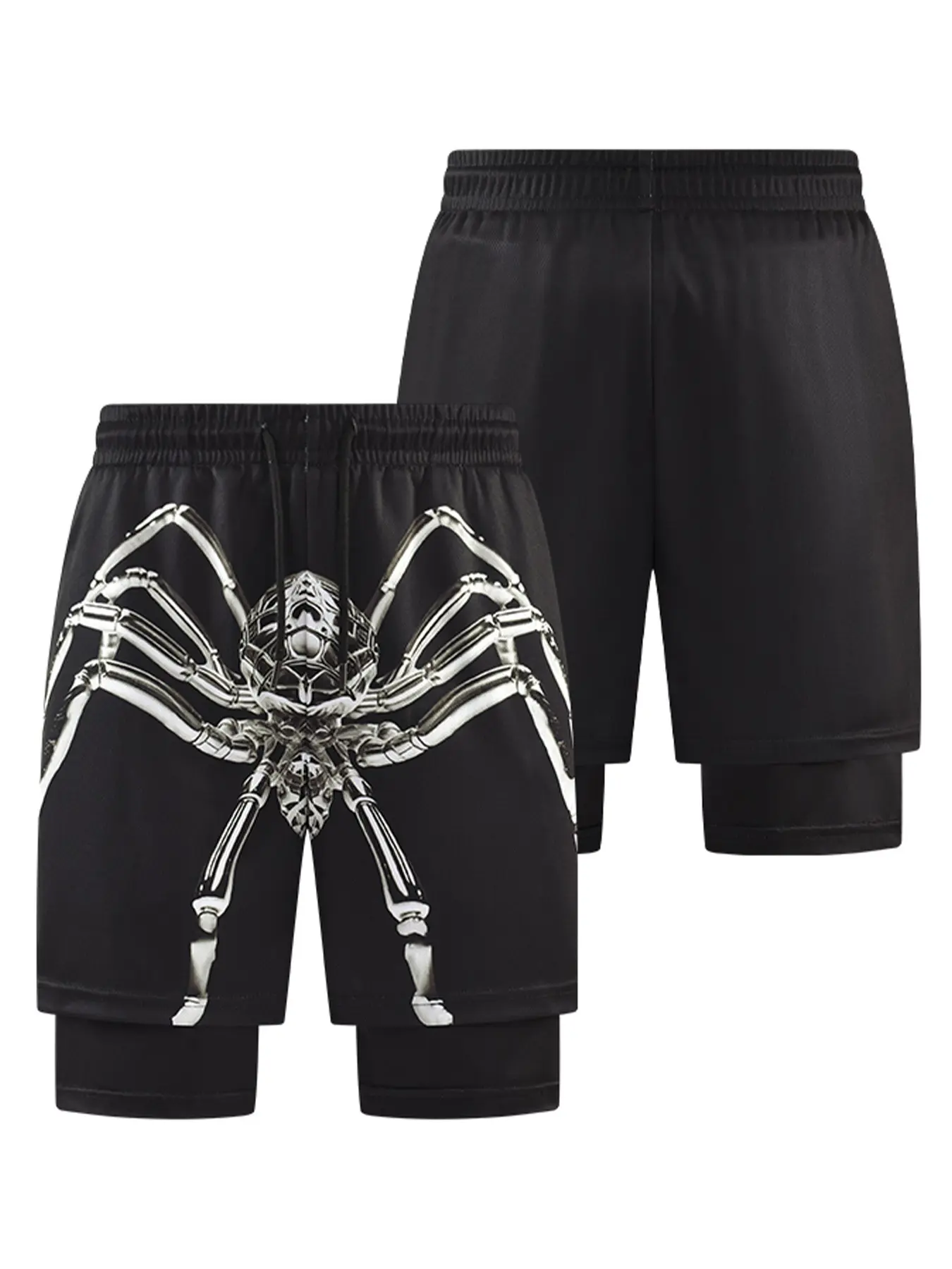 Men's Fashion Breathable Spider Print Gym Shorts, Sporty Slim-Fitting Basketball Pants, All over Print Workout Shorts