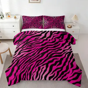 2/3Pcs Zebra Print Comforter Set, Bold Black & Hot Pink Zebra Stripes Quilt Bedding Set with Pillowcases, Vibrant Animal Print, Soft Cozy Bedding for Teens & Girls Bedroom, Trendy Y2K Style Decor