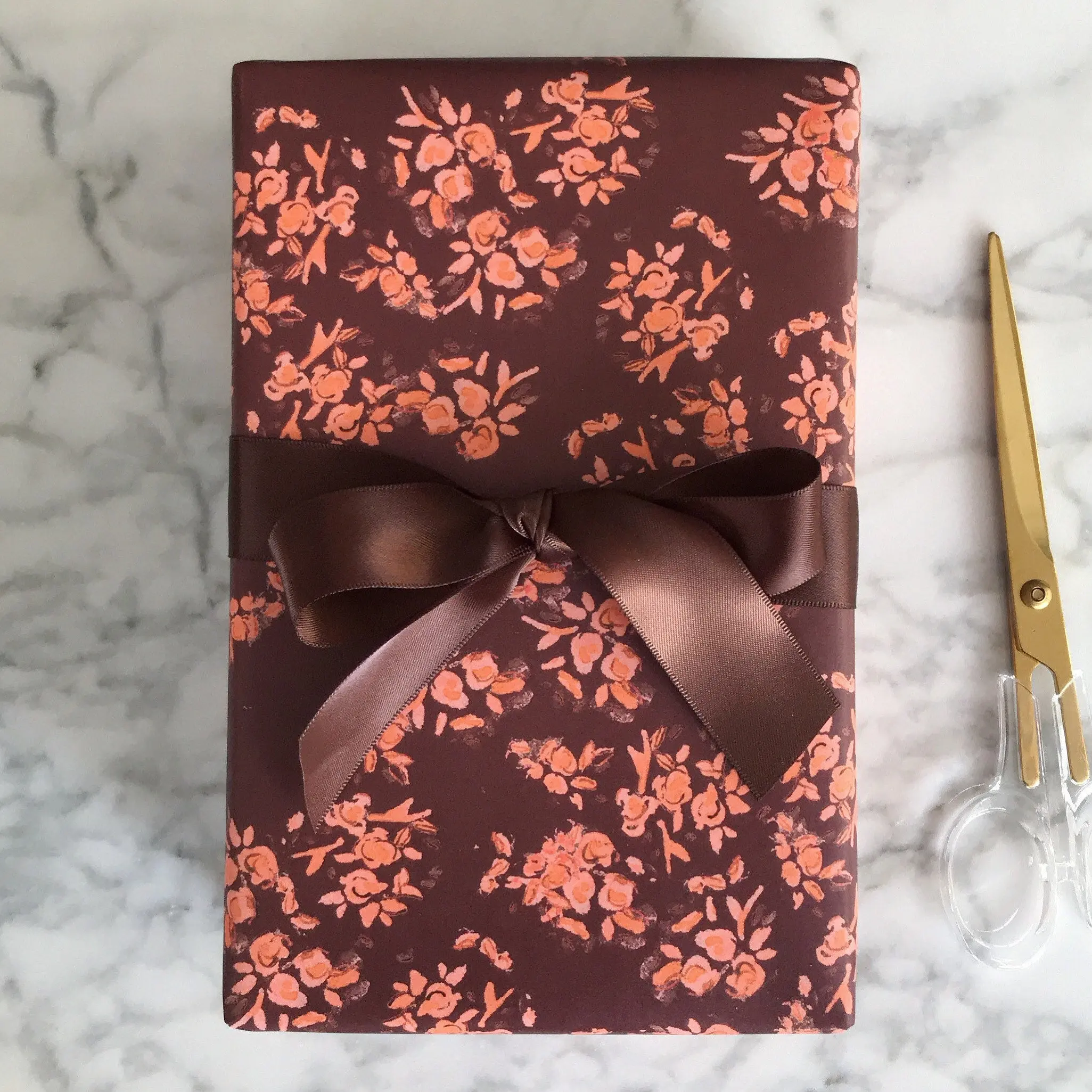 Wrapping Paper: Chocolate and Orange Parisian Florette {Gift Wrap, Birthday, Holiday, Christmas}