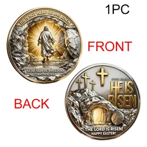 Jesus Resurrection Theme Religious Coin, Dual Color Relief Easter Collectible Coin, Christian Believer Gift, Memorial Currency
