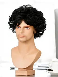 Men's Synthetic Curly Wig, Natural Look, Daily Wear, Role Play, Halloween Costume, 8 Inch High Temperature Fiber