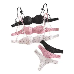 Women’s cherry print underwire bra and panty set, soft comfortable breathable bra and panty set, lingerie set for women, bra sets, underwear, womenswear